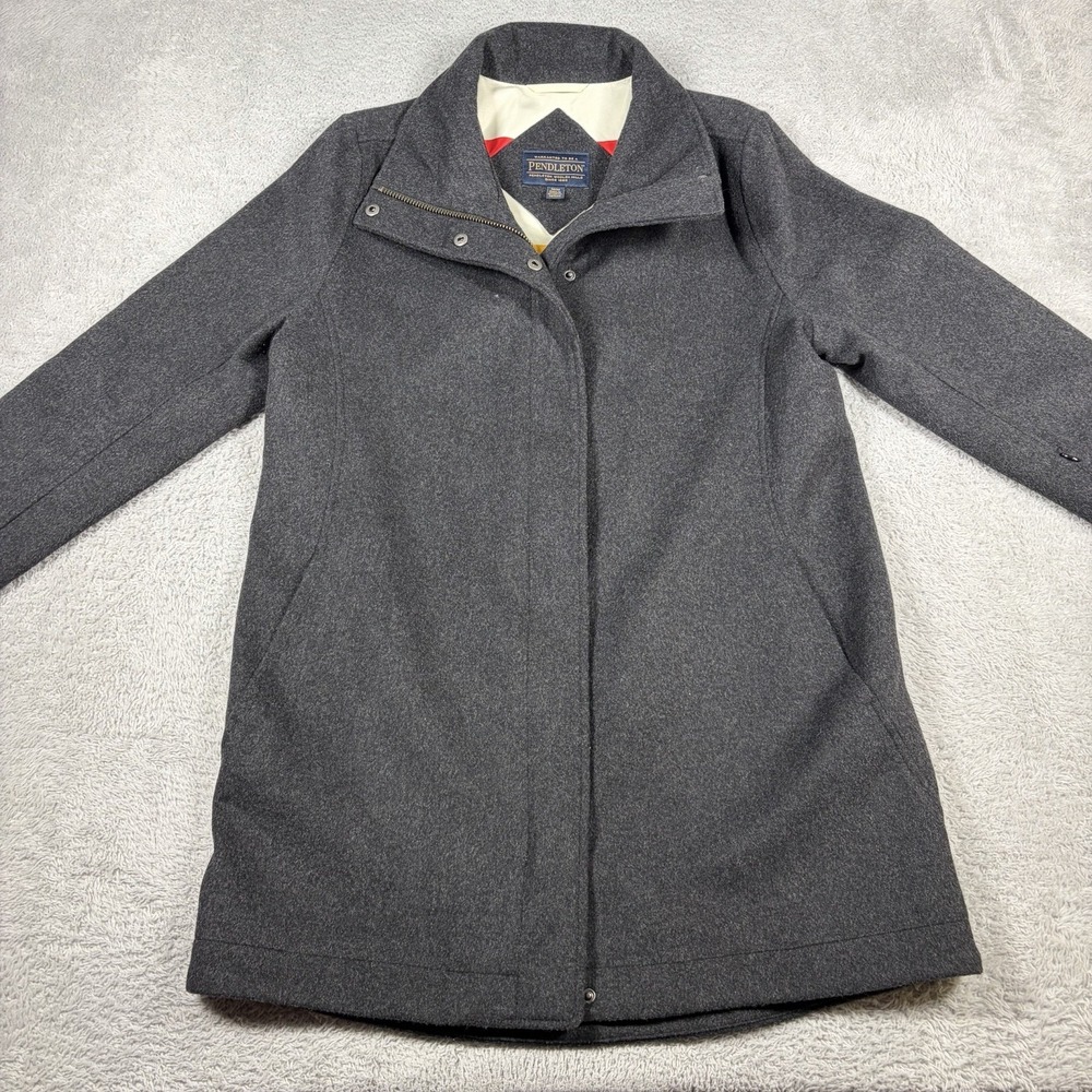 Pendleton Campbell Cascade Wool Coat Womens Medium Gray Glacier Stripe Lined